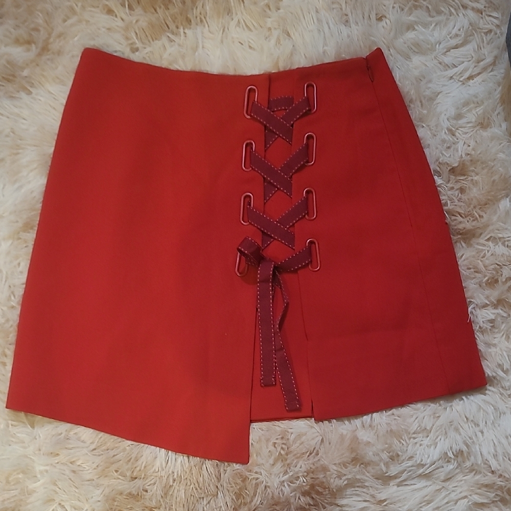 JONATHAN SIMKHAI☆Red Lace-Up Skirt